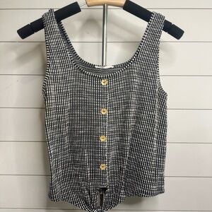 Caution To The Wind | Checkered Button Up Women's Sleeveless Top | Size Medium